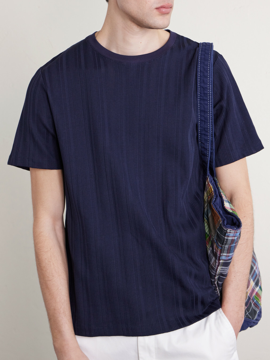 Mr P. - Textured Organic Cotton T-Shirt - Blue