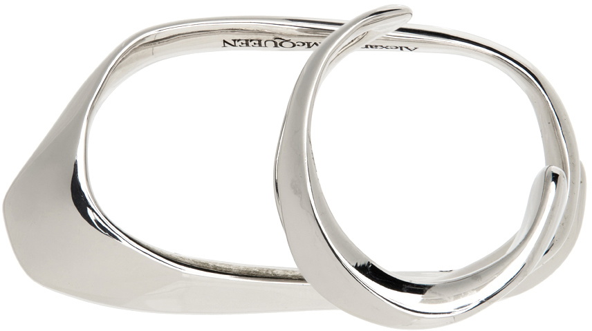 Alexander McQueen Silver Sculpture Double Ring Alexander McQueen