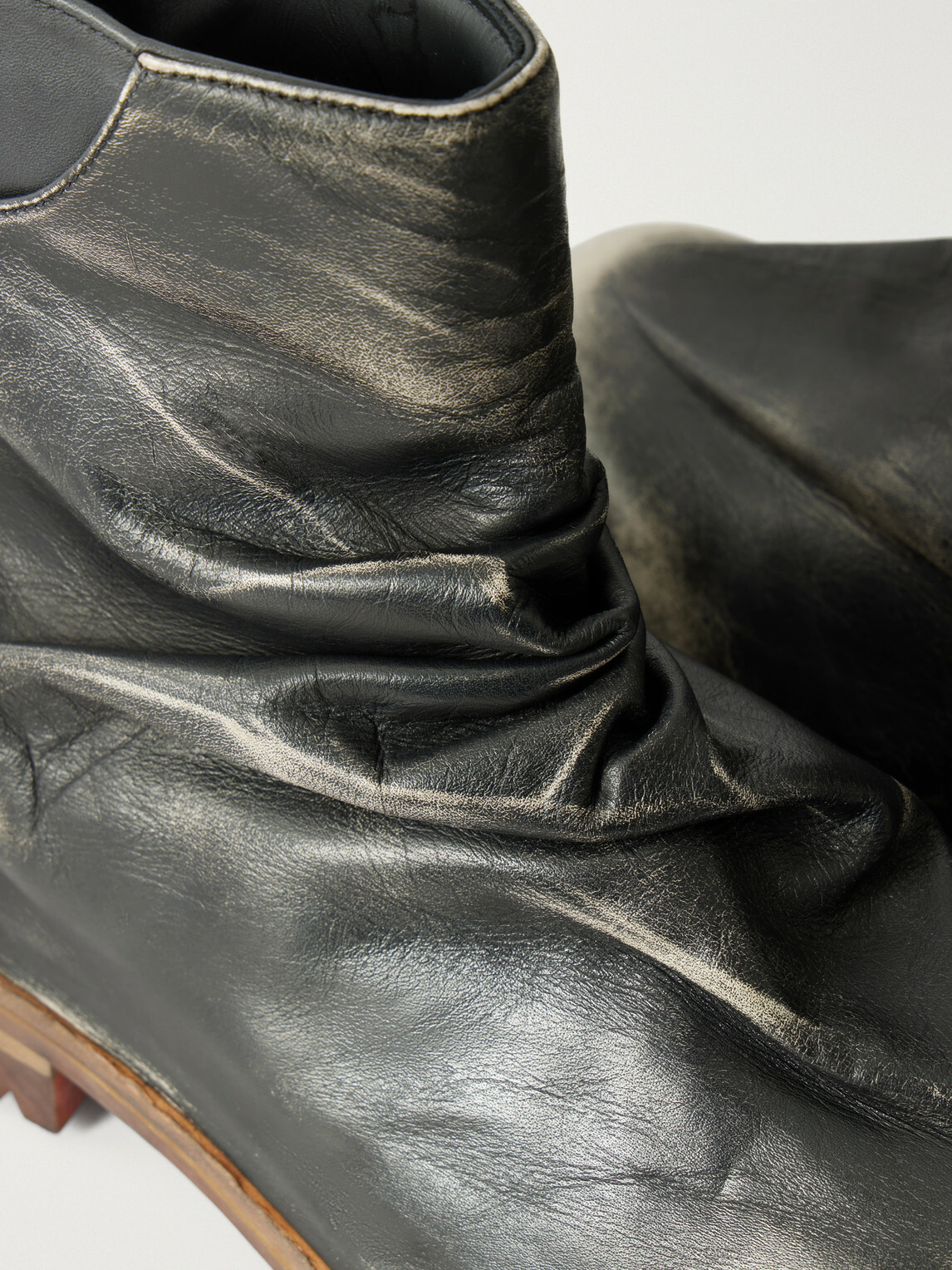 424 - Marathon Distressed Leather Biker Boots - Black