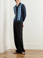 PIACENZA 1733 - Intarsia Pointelle-Knit Silk and Cotton-Blend Cardigan - Blue