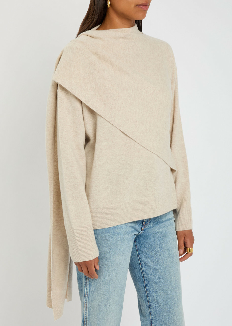 Vince Cape-effect Wool and Cashmere-blend Jumper Cream