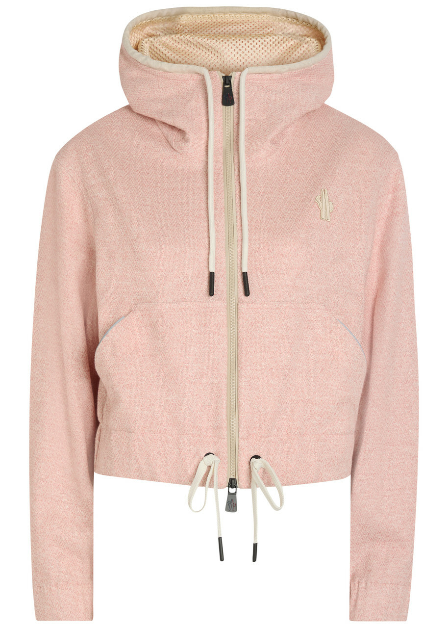 Moncler Logo-appliquéd Hooded Linen-blend Sweatshirt Light Pink