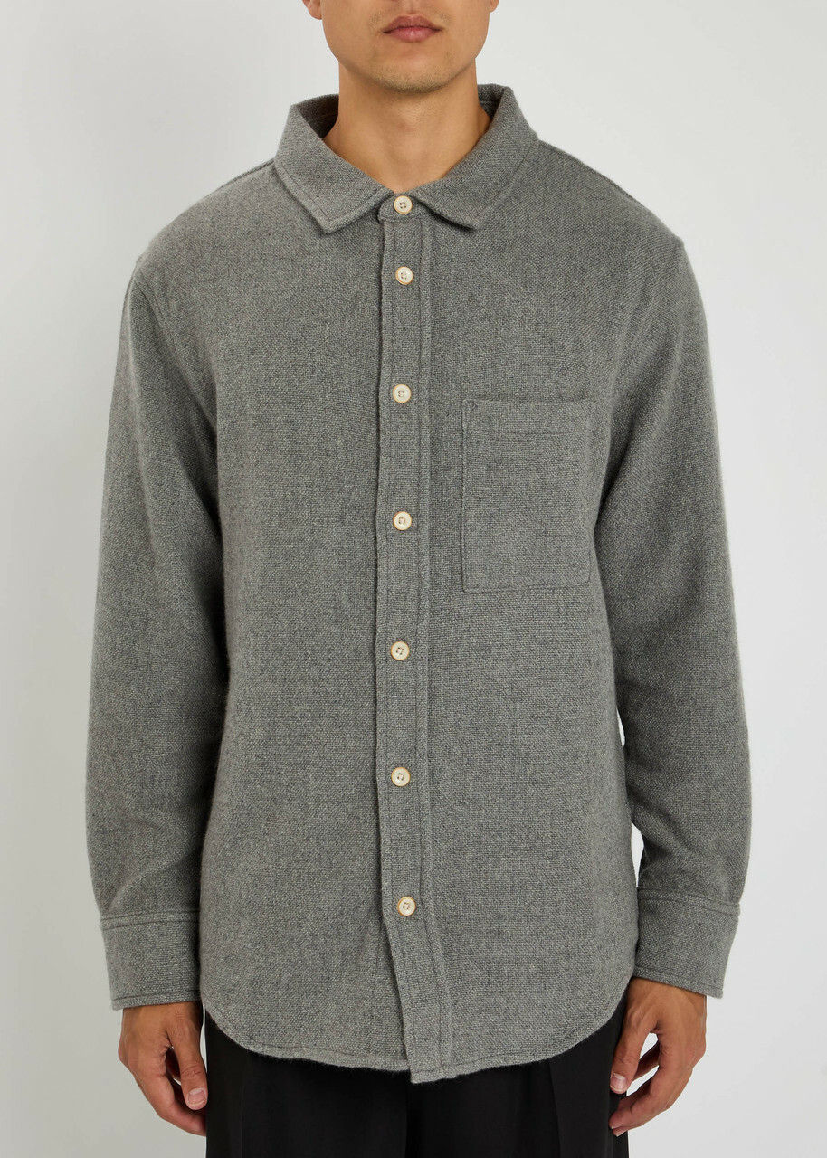 The Elder Statesman Melange Cashmere-woven Overshirt Light Grey