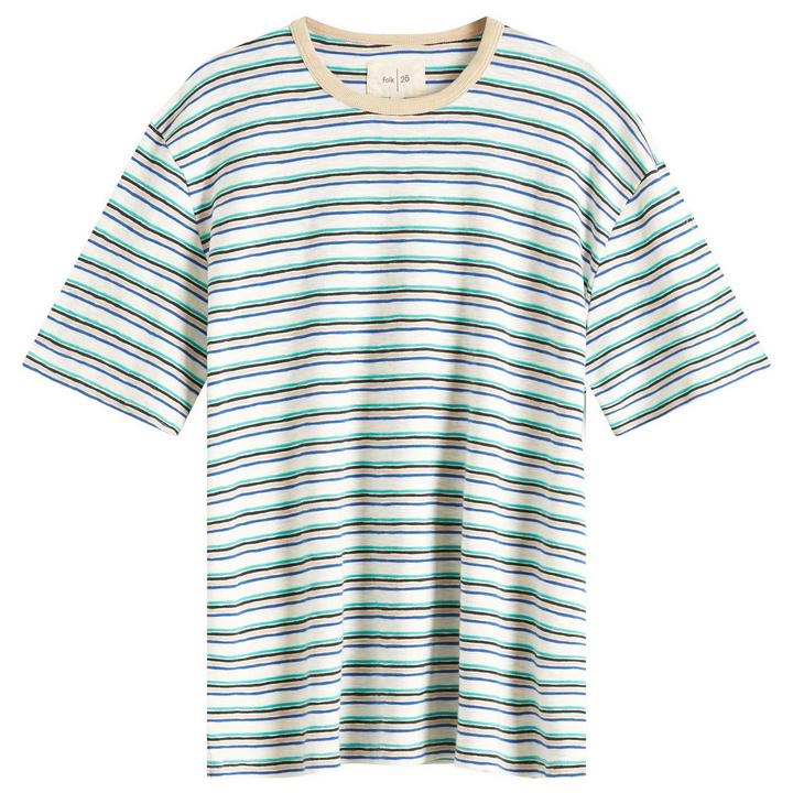 Photo: Folk Men's Multistripe T-Shirt in Ecru Mix