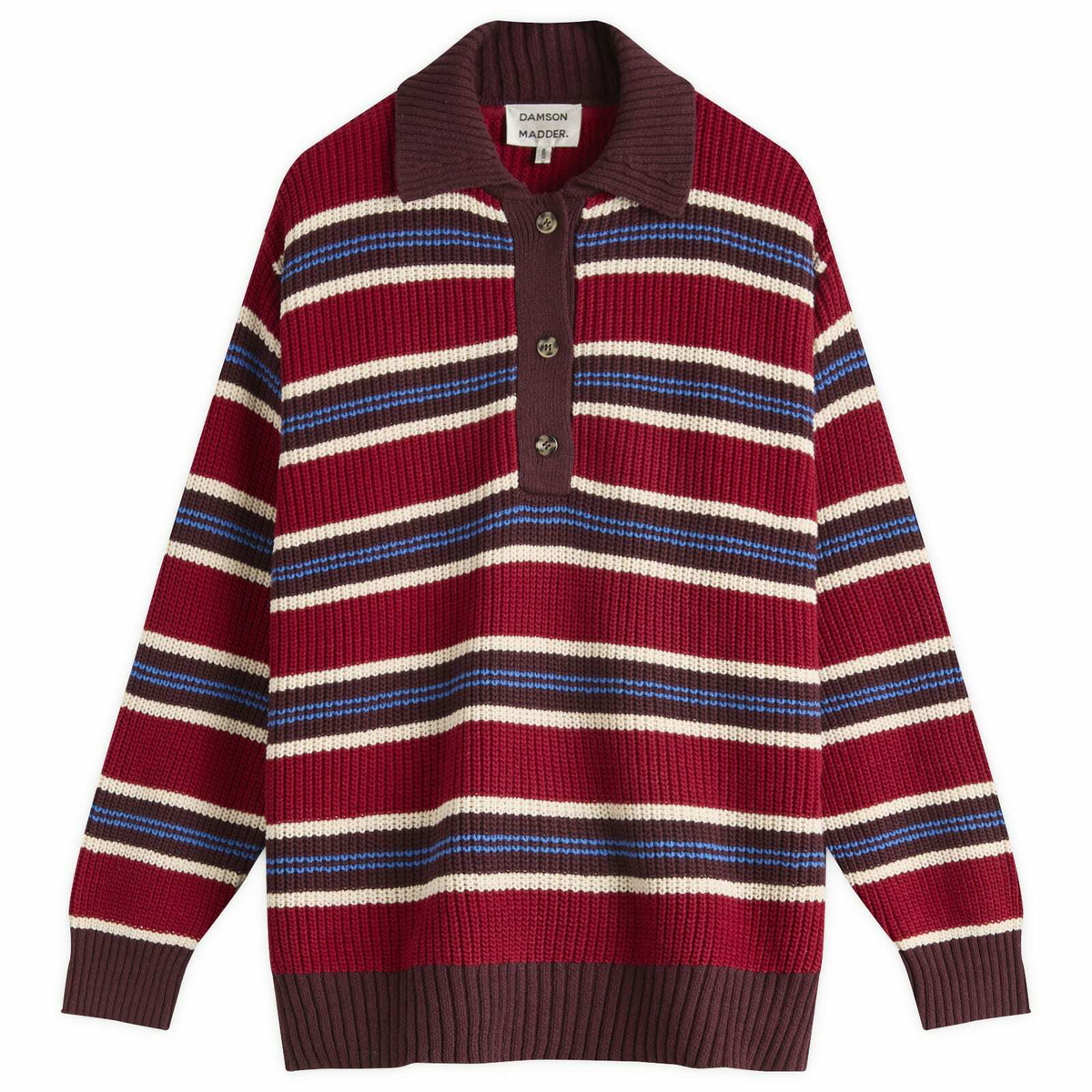 Red Rugby Jumper Damson Madder Women's Ilona Striped Rugby Jumper in Burgundy Damson Madder