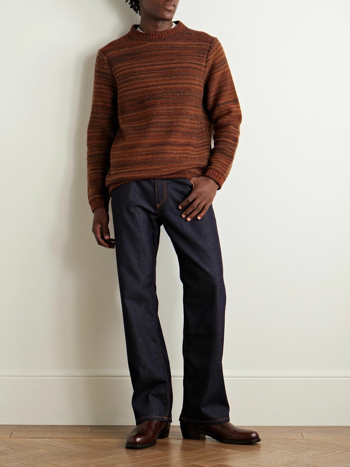 Inis Meáin - Striped Merino Wool and Cashmere-Blend Sweater - Brown
