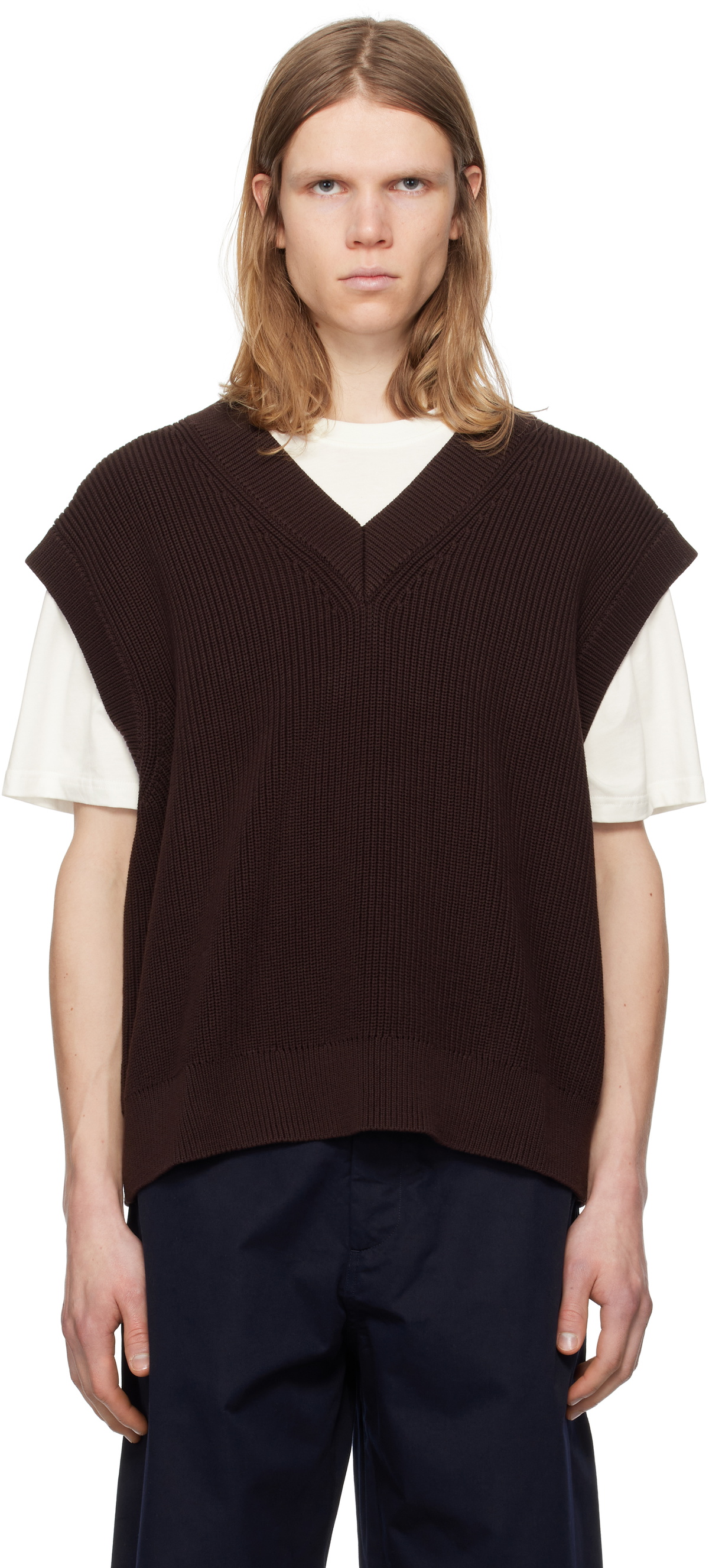 Studio Nicholson Men's Foss Knit Vest in Peat Studio Nicholson