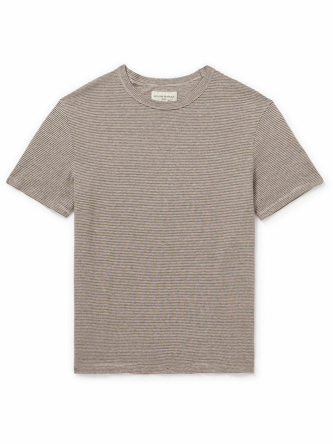 Photo: Officine Générale - Striped Cotton and Linen-Blend Shirt - Brown