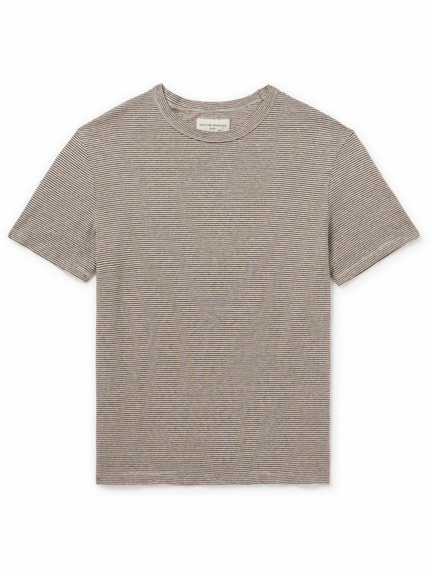 Photo: Officine Générale - Striped Cotton and Linen-Blend Shirt - Brown