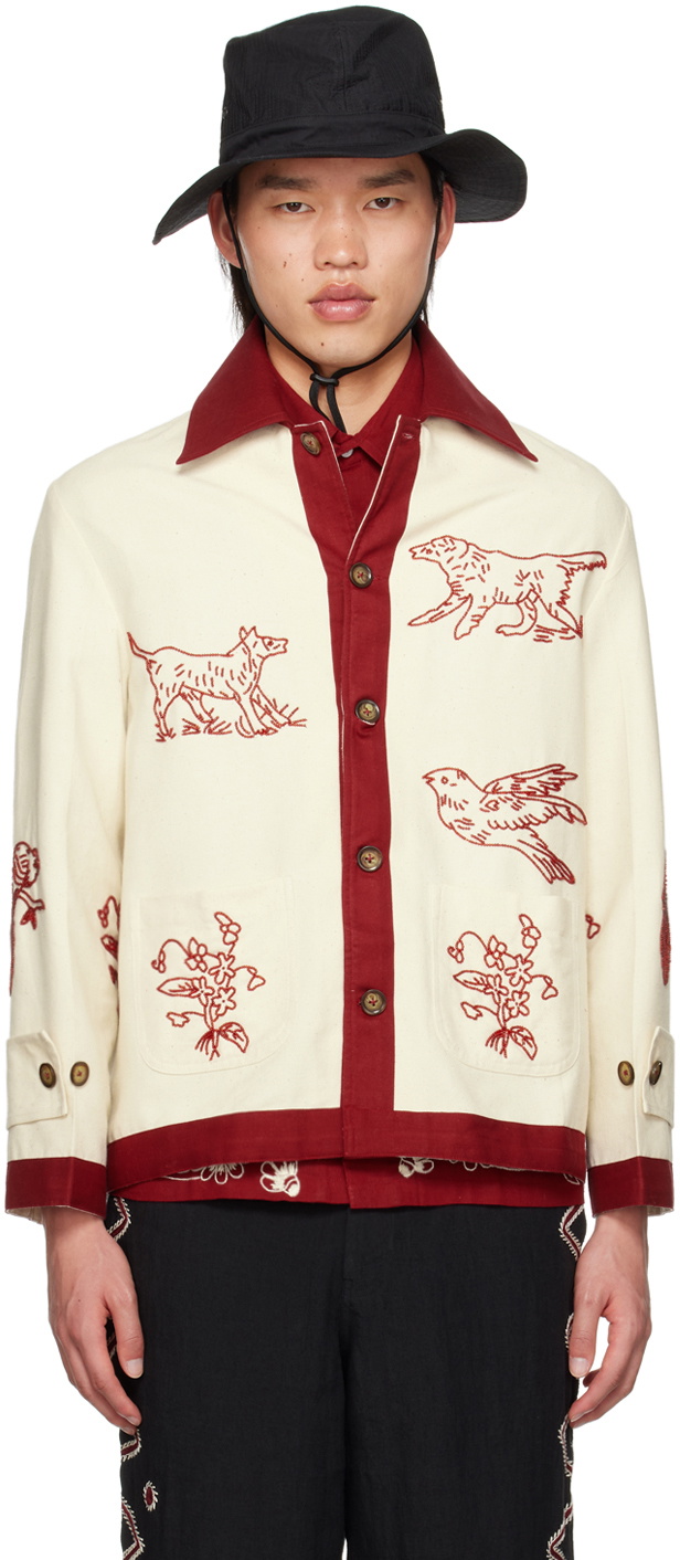 HARAGO Off-White & Burgundy Beaded Jacket