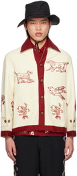 HARAGO Off-White & Burgundy Beaded Jacket