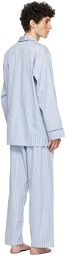 Paul Stuart Blue & White Cotton Narrow Stripe Pyjama Set