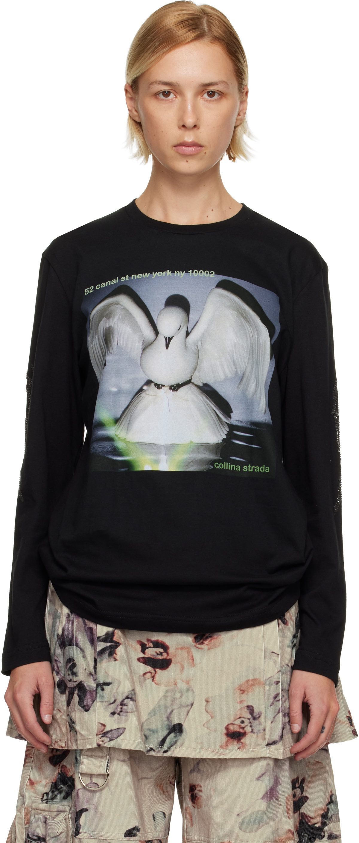 Collina Strada Black '52 Canal' L/S Rhinestone Graphic T-shirt