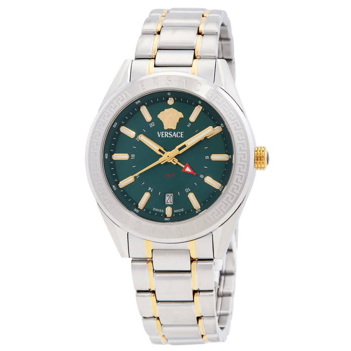 Photo: Versace V-Code GMT Quartz Green Dial Mens Watch VEAFA0524