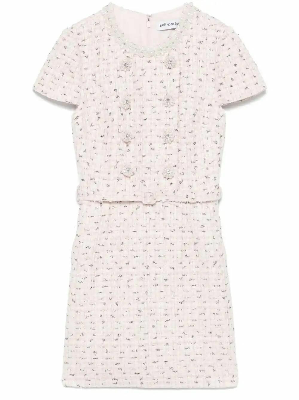 Self-Portrait お洒落 Boucle Pearl ミディドレス Cream Boucle Pearl Mini Dress – self-portrait