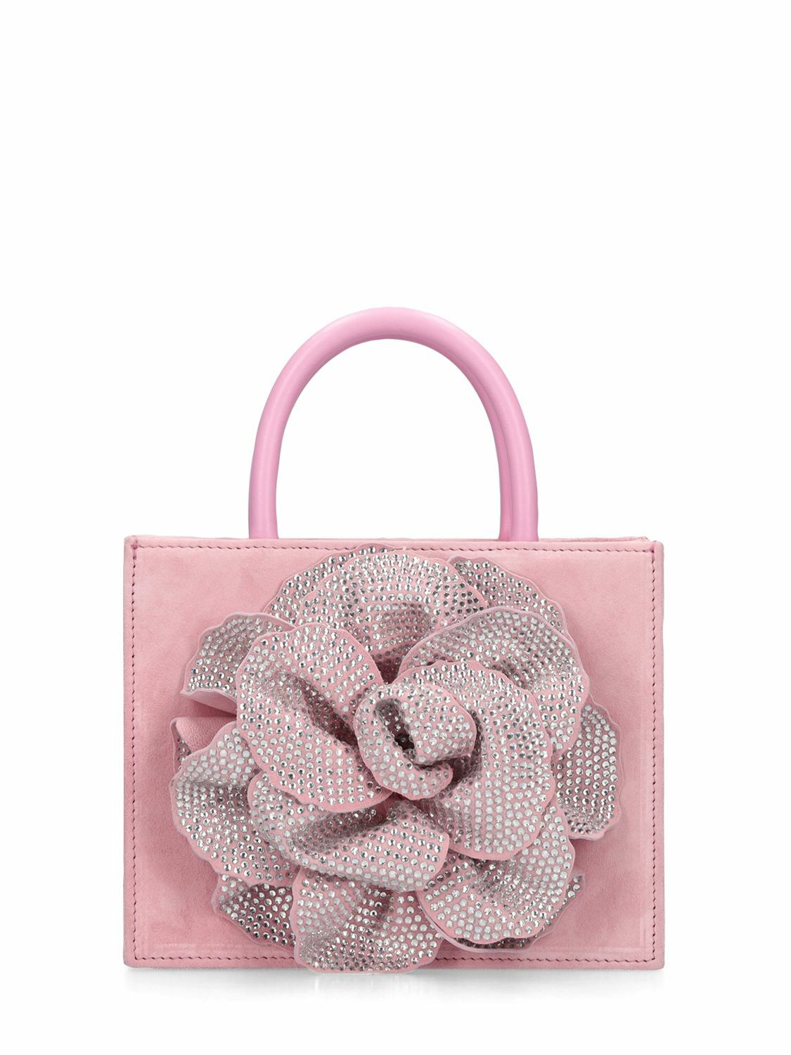 MACH & MACH - Flower Satin & Crystal Top Handle Bag