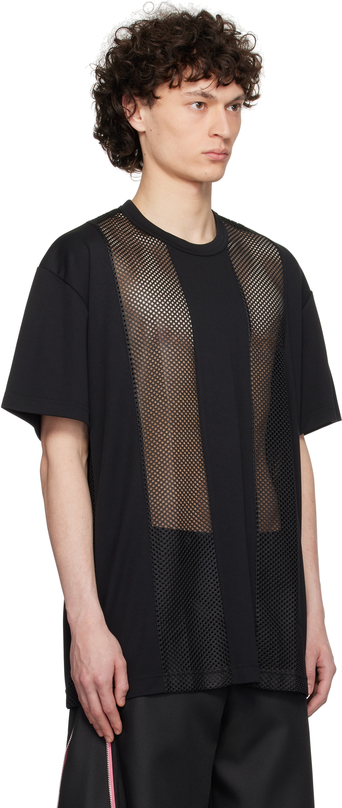Comme des Garçons Homme Plus Black Polyester Piqué x Mesh T-shirt