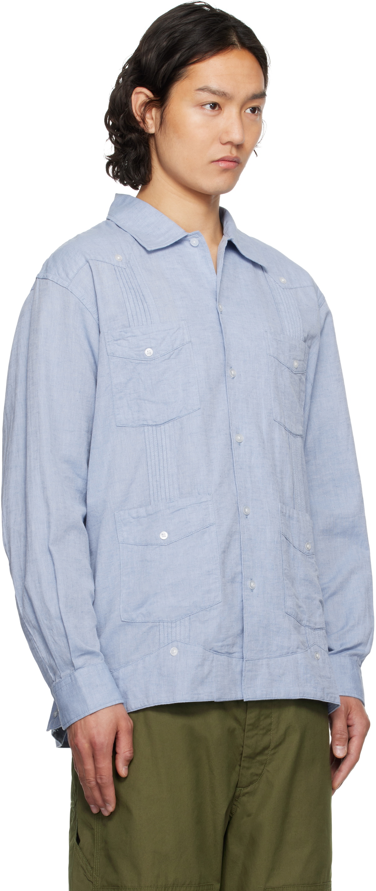 Engineered Garments Blue Solid Guayabera Shirt