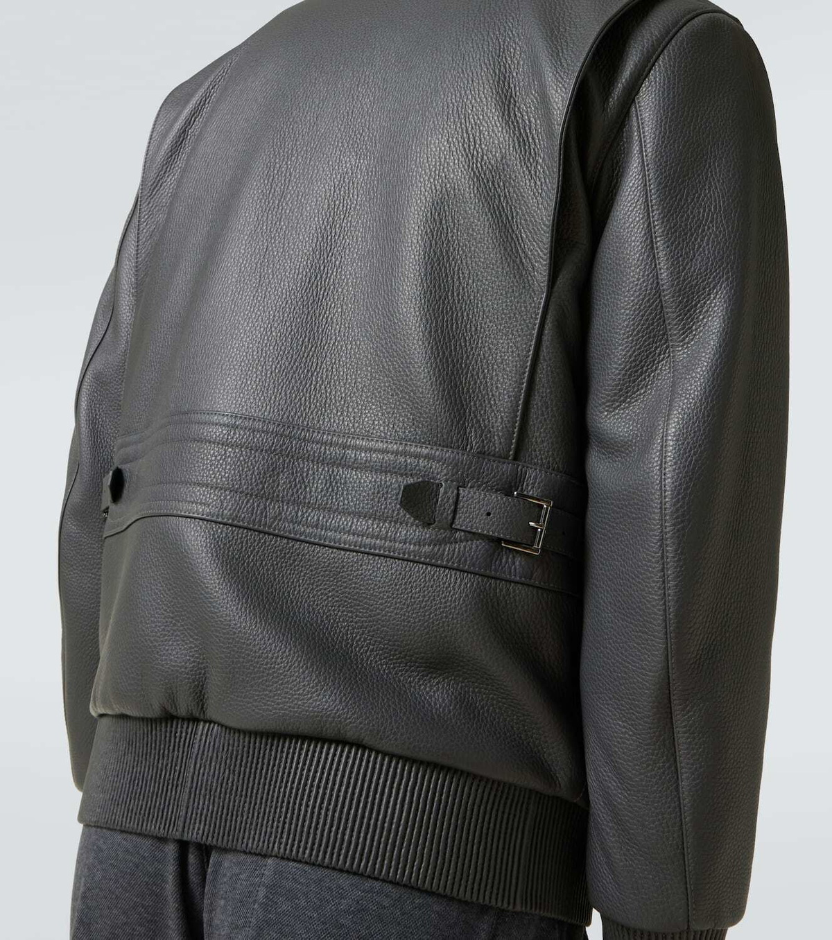 Brioni Shearling-trimmed leather bomber jacket