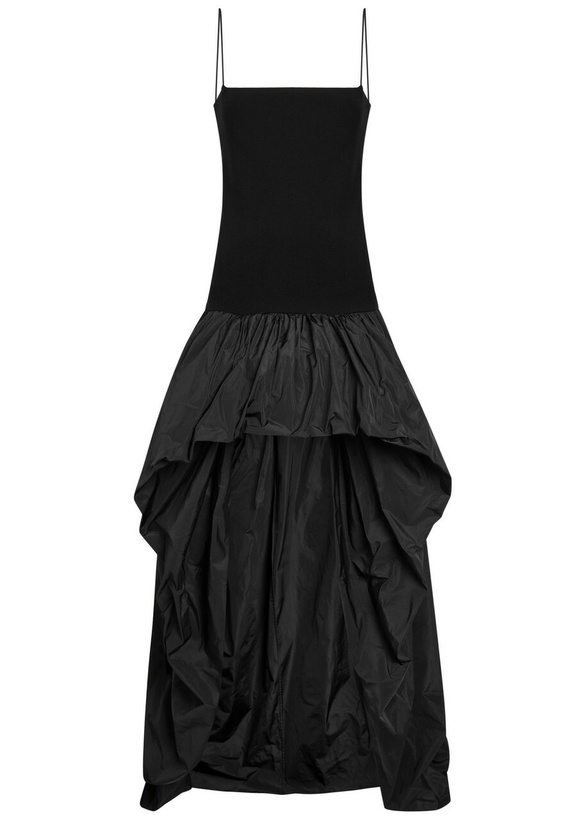 Photo: Stella Mccartney Asymmetric Bubble Knit and Shell Mini Dress Black