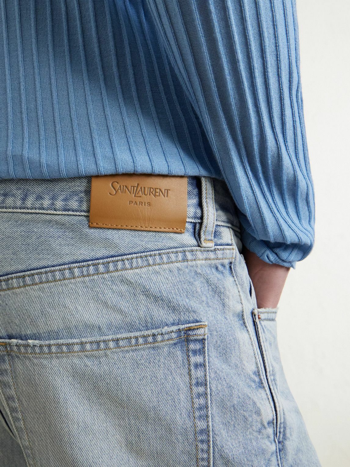 SAINT LAURENT - Straight-Leg Distressed Jeans - Blue