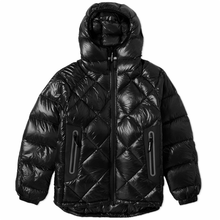 Photo: And Wander Men's Diamond Stitch Down Hooded Jacket in Black