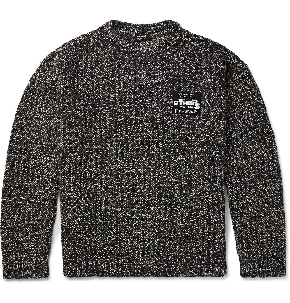 Photo: Raf Simons - Logo-Appliqued Ribbed Mélange Wool-Blend Sweater - Gray
