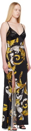 Versace Jeans Couture Black Outline Barocco Slip Maxi Dress