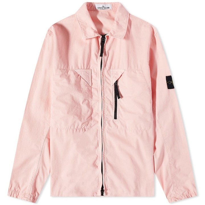 Photo: Stone Island Men's Brushed Cotton Canvas Zip Shirt Jacket in Pink