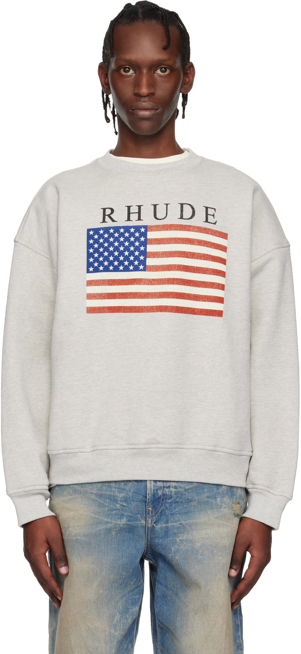 Rhude Gray USA Flag Sweatshirt