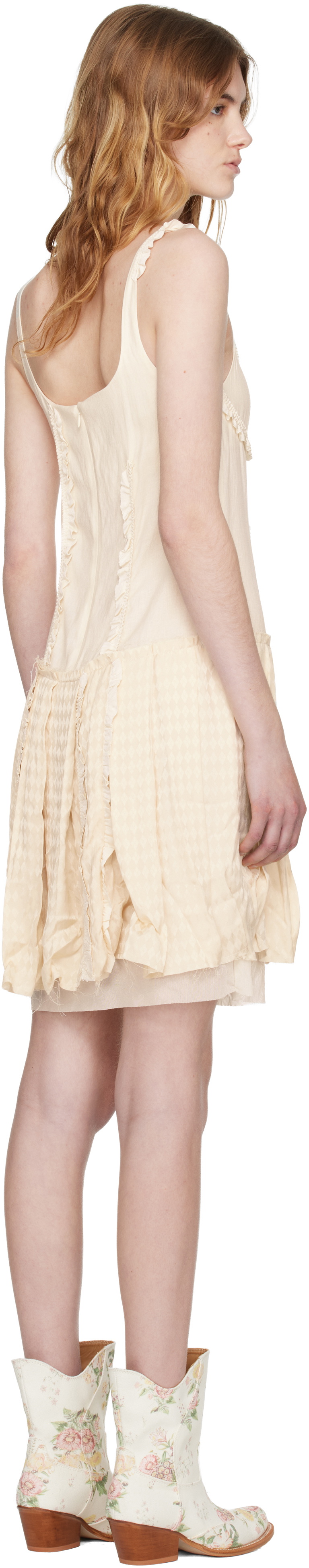 OPEN YY Off-White Flapper Pleats Midi Dress