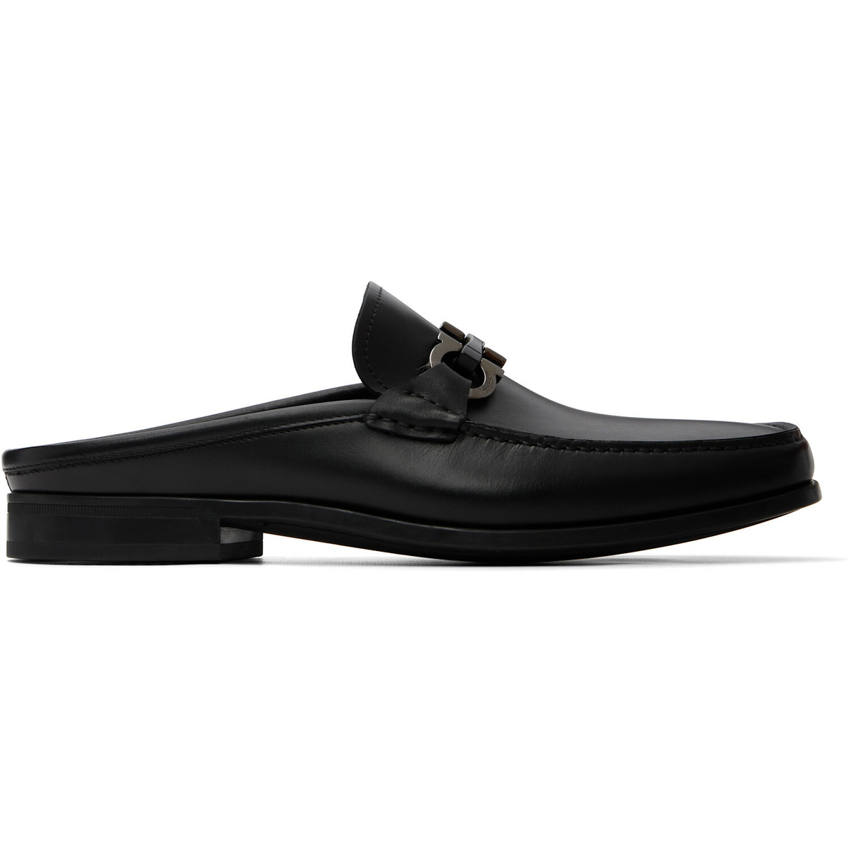 Ferragamo Black Gancini Ornament Mule Loafers