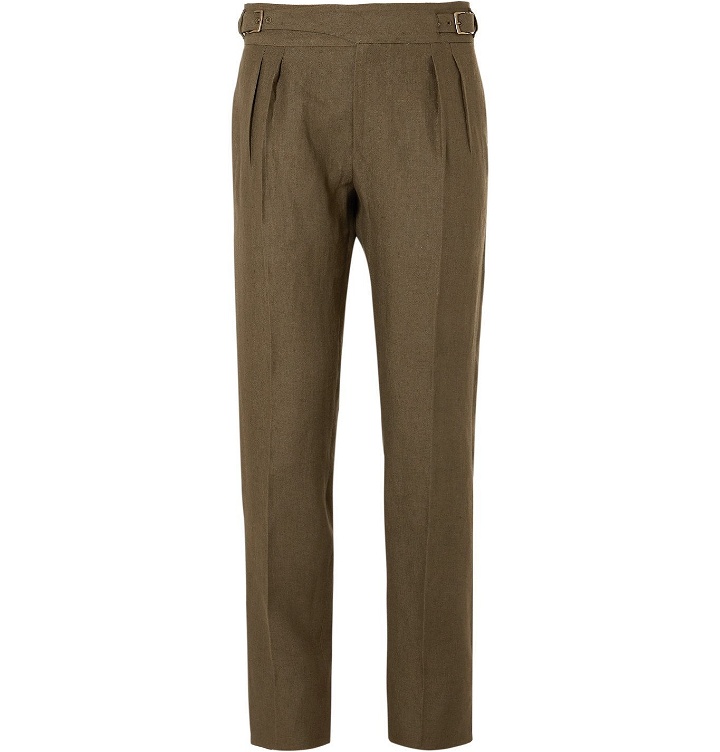 Photo: Anderson & Sheppard - Pleated Linen Trousers - Green