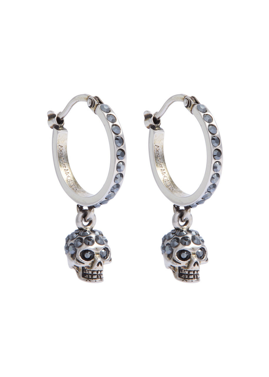 Alexander Mcqueen Skull Crystal-embellished Hoop Earrings - Silver - One Size