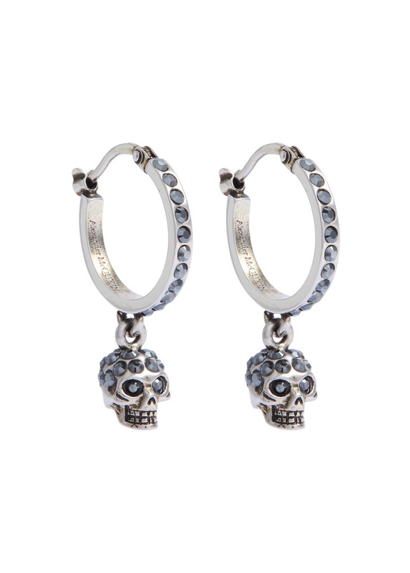 Photo: Alexander Mcqueen Skull Crystal-embellished Hoop Earrings - Silver - One Size
