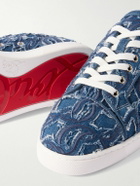Christian Louboutin - Louis Junior Grosgrain-Trimmed Embroidered Distressed Denim Sneakers - Blue