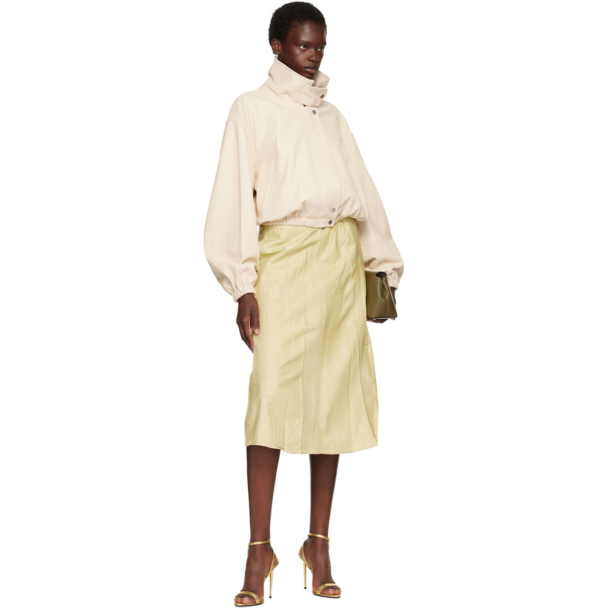 Nour Hammour Off-White Pia Leather Bomber Jacket