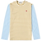 Comme des Garçons Play Men's Long Sleeve Stripe Bi-Colour T-Shirt in Olive/Blue