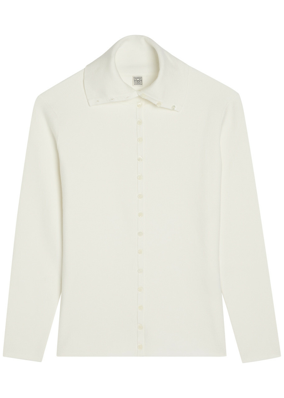 Toteme Polo Fine-knit Cardigan Off White