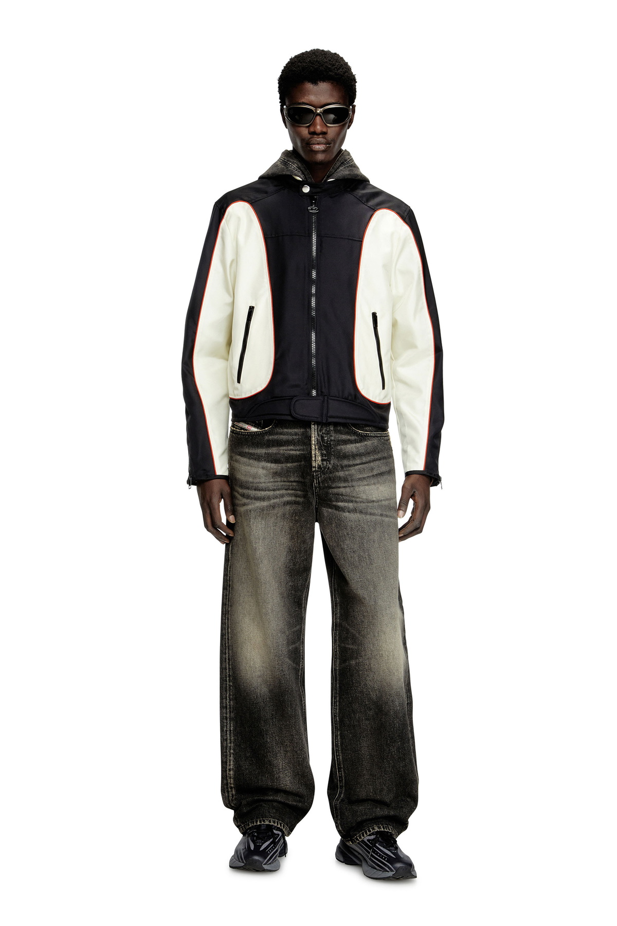 Diesel Colour-block biker jacket with piping - Jackets Mens in To Be Defined