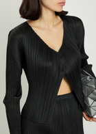 Pleats Please Issey Miyake Pleated Woven Cardigan Black