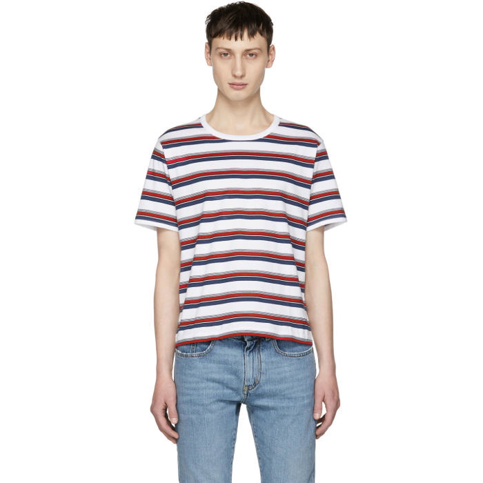 Photo: Saint Laurent Blue and Red Striped T-Shirt