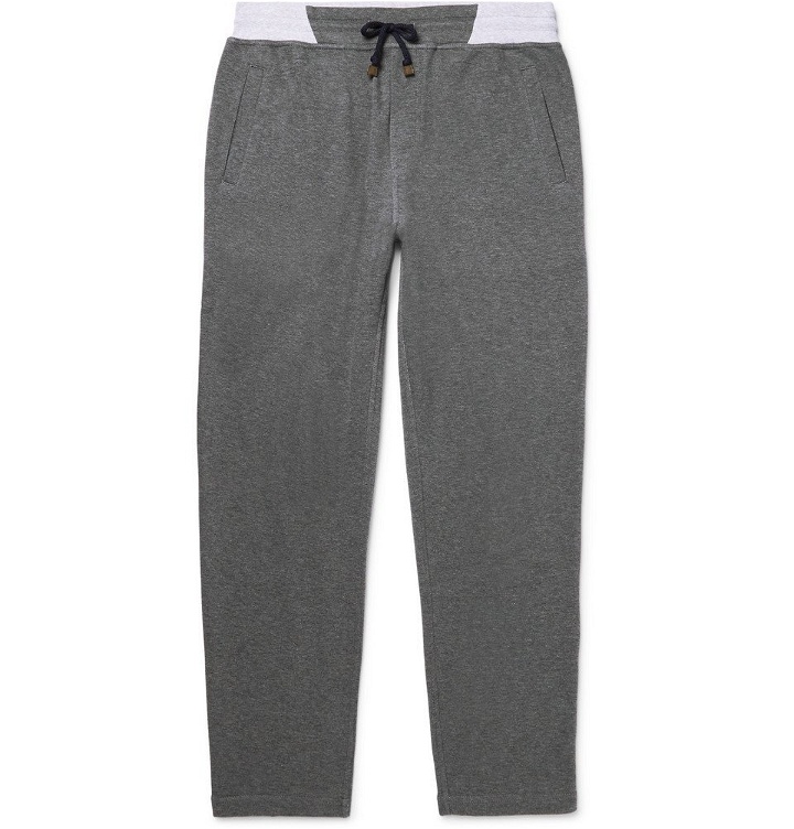Photo: Brunello Cucinelli - Tapered Mélange Cotton-Blend Jersey Sweatpants - Men - Dark gray