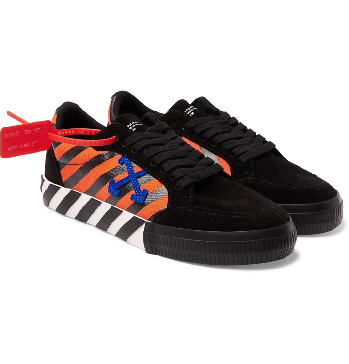Photo: Off-White - Striped Canvas and Suede Sneakers - Black