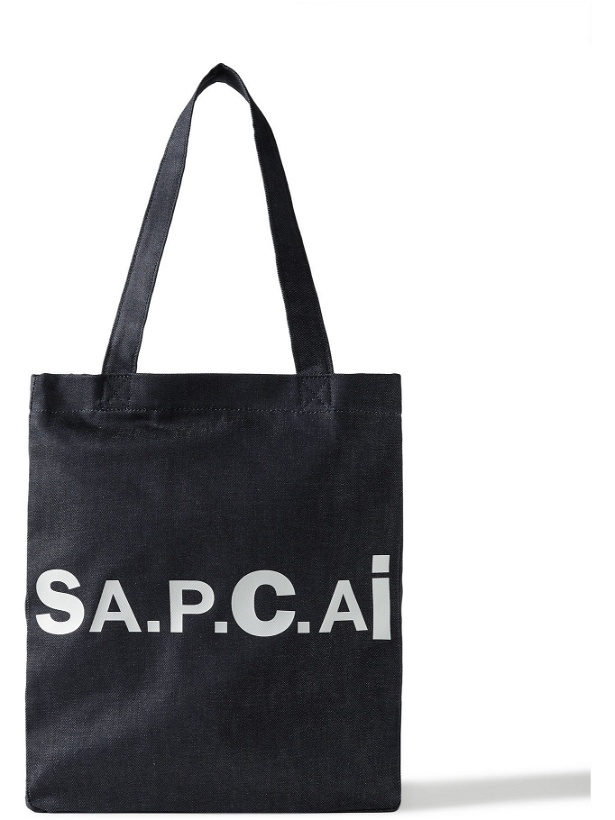 Photo: A.P.C. - Sacai Holly Logo-Print Nylon-Trimmed Denim Tote Bag - Blue