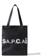A.P.C. - Sacai Holly Logo-Print Nylon-Trimmed Denim Tote Bag - Blue