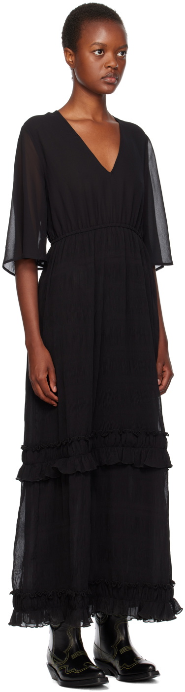 GANNI Black Pleated Maxi Dress GANNI