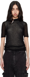 Y's Black Cellulose Tulle Short Sleeve Diagonal Polo