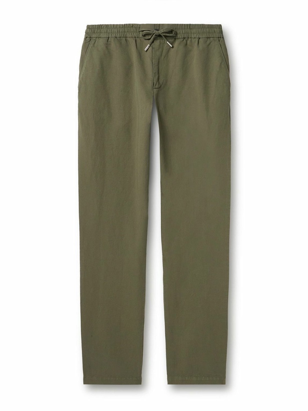 Photo: Mr P. - James Straight-Leg Cotton and Linen-Blend Twill Drawstring Trousers - Green