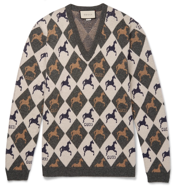 Photo: Gucci - Wool-Jacquard Sweater - Gray